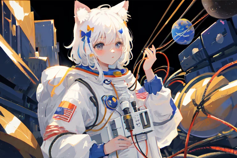 1girl, Solo, Outer Space, Huge Planet, Earth, Cosmos, Astron...