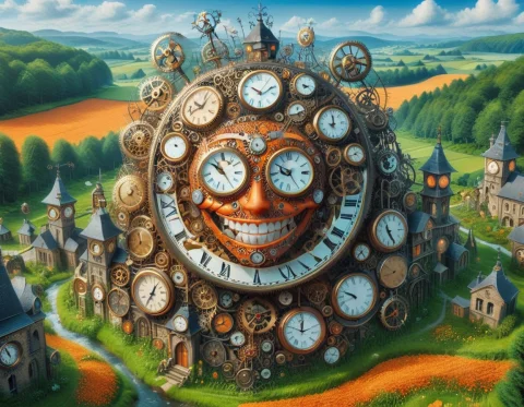 A Clockwork Cartoon Orange, With An Evil Grin, Terrorizing T... — SDXL AI Prompt: a clockwork cartoon orange, with an evil grin, terrorizing the British countrysi...