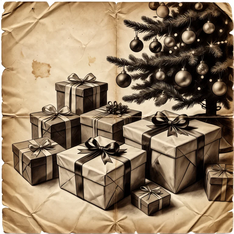 On Old Creased Paper. Vintage Style Sepia Drawing. Presents...