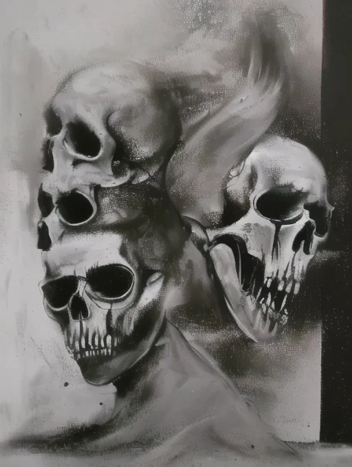 Madziowap, Skull, 1boy, Jaggy Lines, Horror