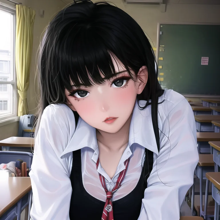 Raw Photo, A 25 Y.o Woman In School Uniform, Black Hair, Lon...