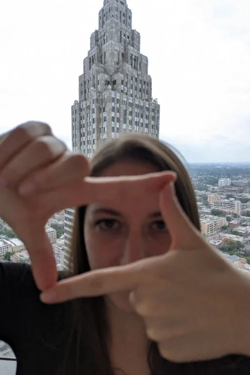Female Using Her Hands To Make A Square Shape And Her Eye Is...