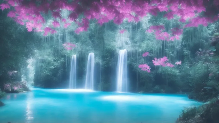 Ambient Lighting, Futuristic Waterfall Basin, Pastel Blue An...