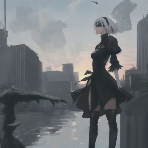 Medium Shot, Yorha No. 2 Type B, 1girl, Solo, Wearing Black... — Stable Diffusion AI Prompt: medium shot, (yorha no. 2 type b), (1girl, solo), wearing (black hair band, blac...
