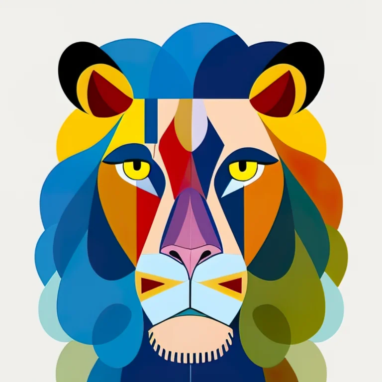 Closup Portrait Of Lion Head, Lion Fur Made From Ribbons And...