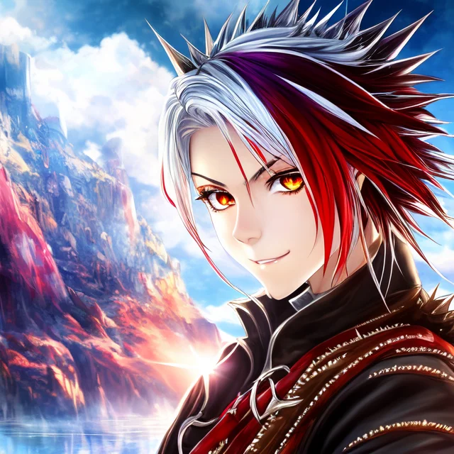 Smooth, Anime Art, A Girl With Spiky Silver Hair, Red Beauti...