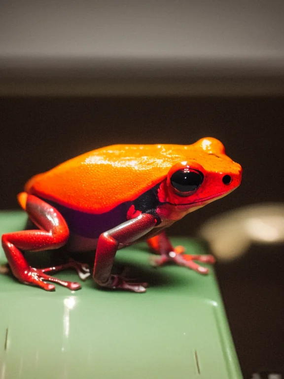 Classicnegative Photo Of A Cute Red Poison Dart Frog Sitting...