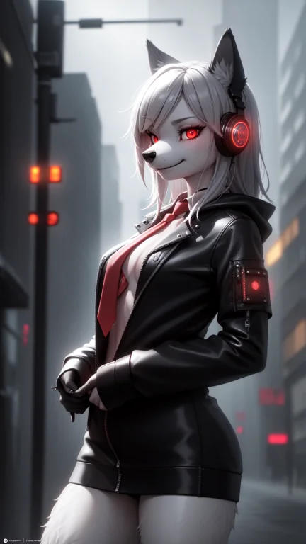 A Highly Detailed Portrait Of A Solo Wolf Girl Standing On A...