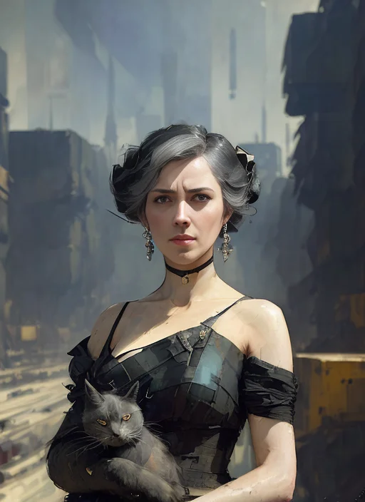 A Haughty Lady, Gray Hair, In A Black Dress With Open Should...