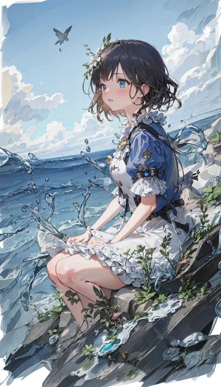 Masterpiece, Best Quality, 1girl, Upper Body, Sitting, Swept...