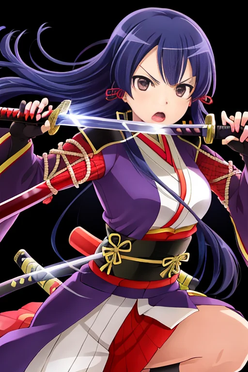 Weapon, Longhair, Sword, 1girl, Fingerlessgloves, Solo, Japa...