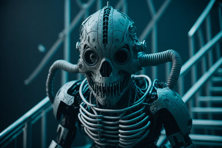 Constract Robot Carrying A Body, Skeleton, Face Mask, Breath...