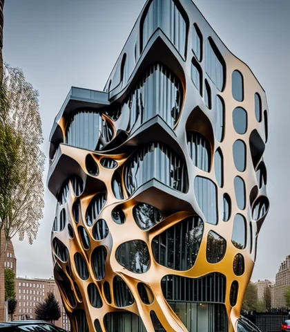 A Photo Of A Parametric Building Midjourneyi, With A Facade... — Stable Diffusion AI Prompt: a photo of a parametric building midjourneyi, with a facade made of metal scales...