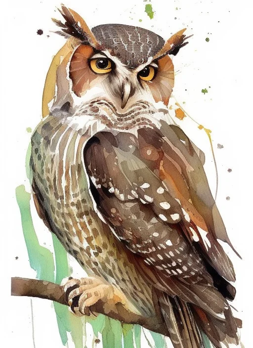 A Watercolor Painting Of An Owl In The Evening In The Rachel...