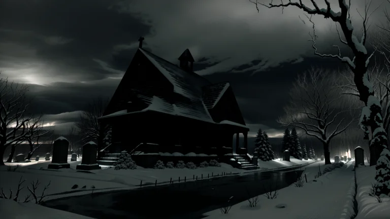 Ominous, Dark, A Cemetery At Night, Snow, Snowing, Ice, Icic...