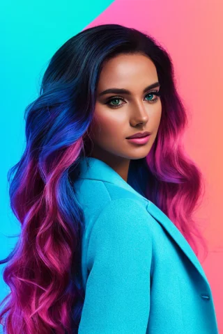 Portrait, Photoreal, Film Grain, Beautiful Woman, Blue Wavy... — Stable Diffusion AI Prompt: portrait, photoreal, film grain, beautiful woman, blue wavy hair, wearing 80's b...