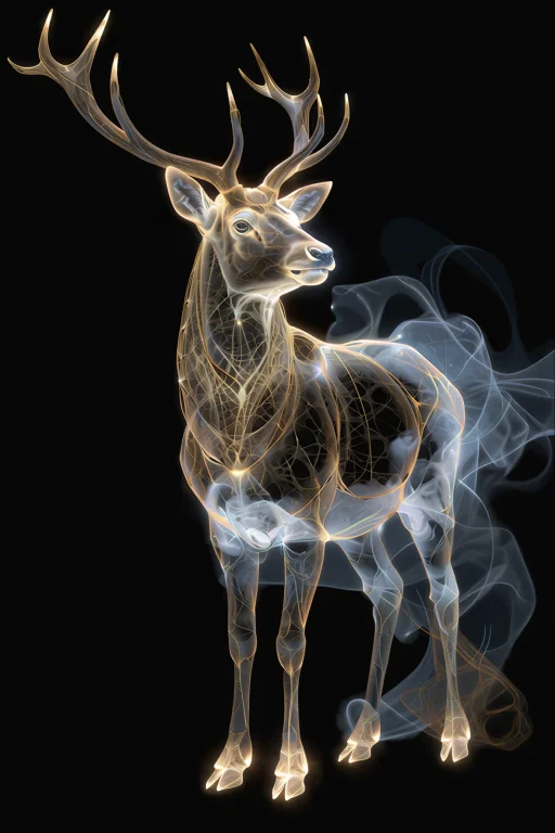 , A Luminous Filament Drawing Of A Stag Standing In Three-qu...