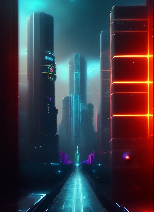 An Intricate And Ominous Cyber Punk Cityscape, Dark, Cosmic,...