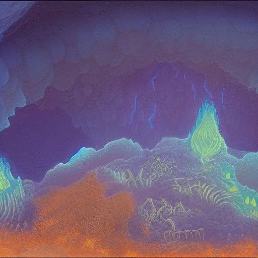 Iridescent-illustration-style Caves