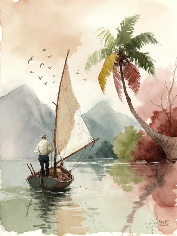 Bradhamel Art Style. A Serene Tropical Waterscape Rendered I...