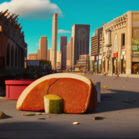 A City, Ruins, Food — Stable Diffusion AI Prompt: a city, ruins, food