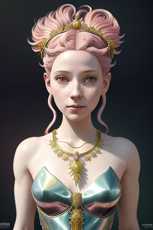 Portrait Pale Pink Haired Goddess, Wearing Byzantine Gown  F...