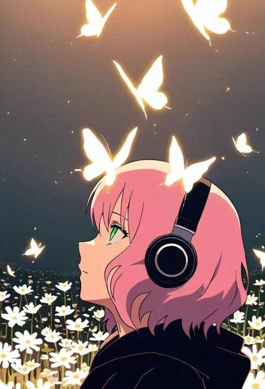 Subject 1girl, Solo, S4kur4, Pink Hair, Green Eyes, Wavy Hai...