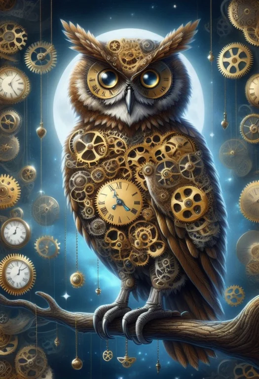 Steampunk Clockwork, A Wise Owl With Clockwork Anatomy, Feat...