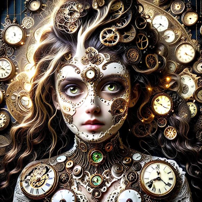 Steampunk Portrait Of A Victorian Woman, Half Face Exposed T...