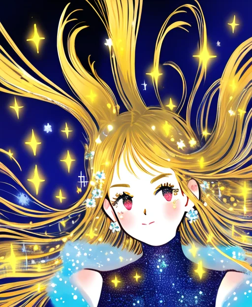 Gooddaygirl, 1girl, Portrait, Close-up, Sparkle, Floating Ha...
