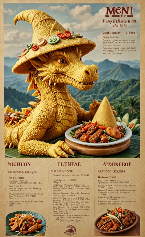 Calm Dragon With Hat Made From Tumpeng, Food, Deliciouse, Ta...