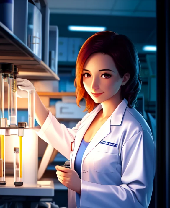 A Sexy Female Scientist In A White Lab Coat Working In A Clu...