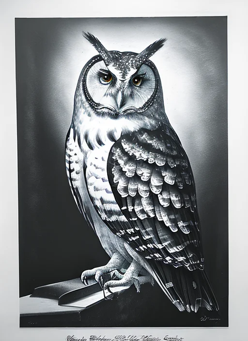 Loramonograph1portrait Of A Majestic Owl,drawingblack And Wh...