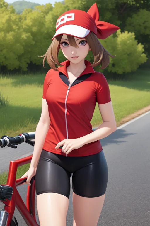 1girl, Characterpokemonmay, Bike Shorts, Red Shirt, Red Band...
