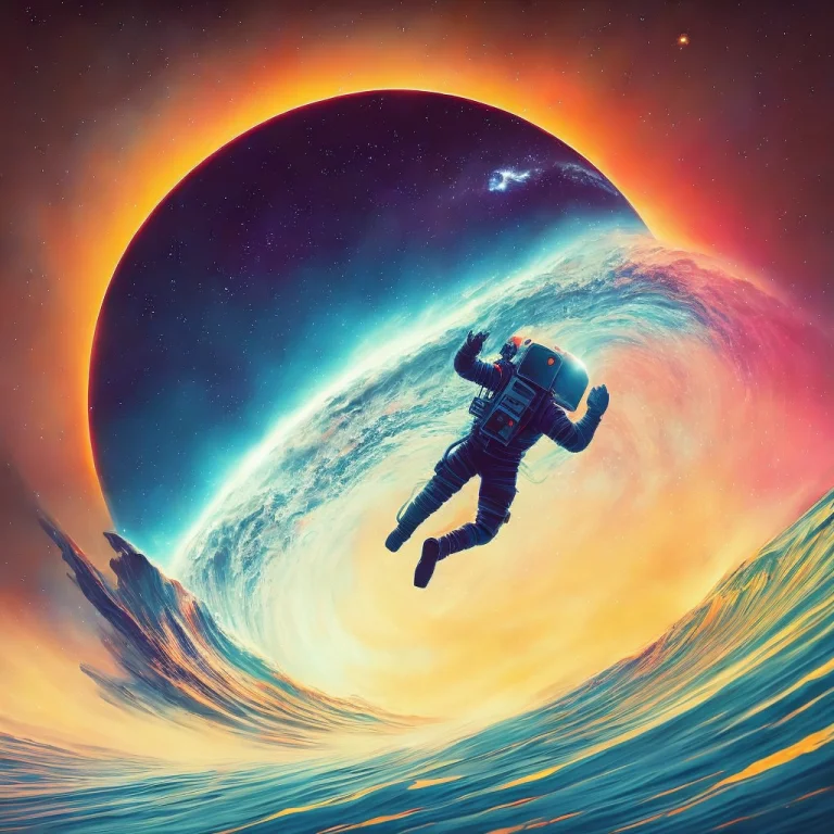 Abstract Space Art, Astronaut Surfing On The Waves, Cinemati...