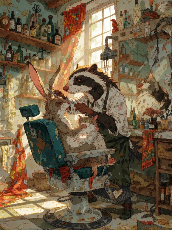 A Whimsical Little Animal Barbershop Inside A Crooked Old Bu...