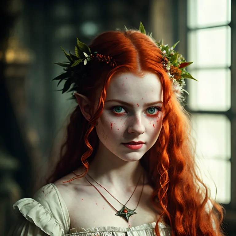 Blood On Face, Indoor, A Fantasy Evil Female Elf In Medieval...