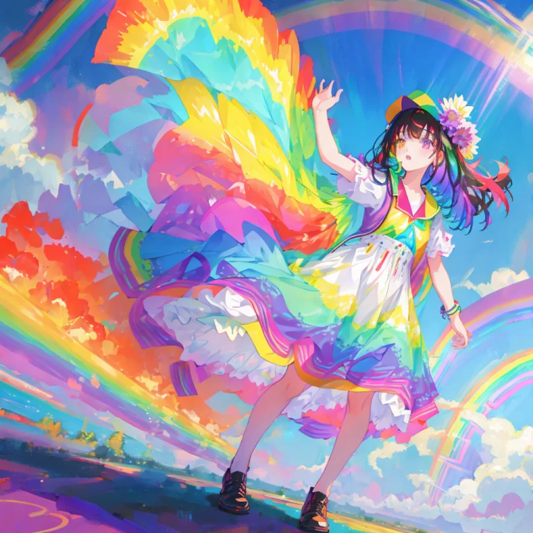Girl, Dress, Rainbow1.2, , Running, Sunny, High Quality, Viv...