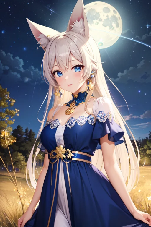 Mystical Meadow, Starry Night Sky, Full Moon, Soft Moonlight...