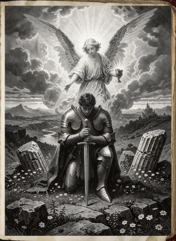 A Breathtaking Black-and-white Book Illustration In The Styl...
