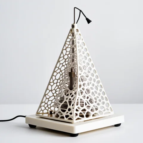 A Classic Conductors Metronome With A Pyramid Body Of White... — SDXL AI Prompt: A classic conductor's metronome with a pyramid body of white matte gyroid lattic...
