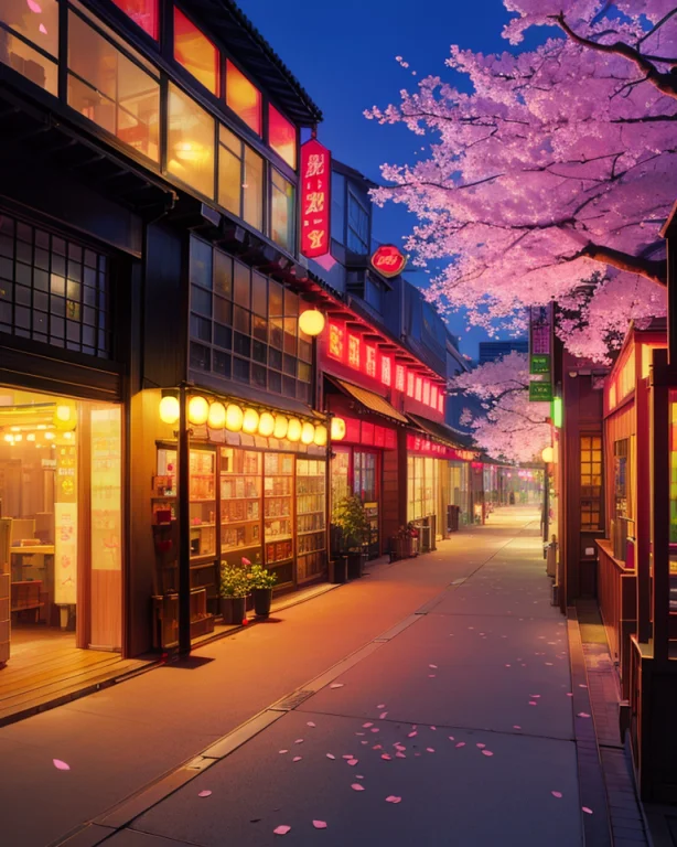 Spirited, Busy City Street With Cars, Cherry Blossoms, Volum...