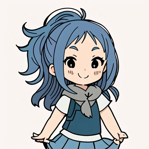 Blue Hair, 1girl, Light Smile, Pleated Skirt, Peaceful, Simp...