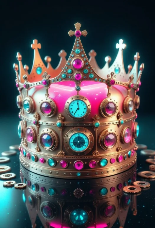 8k, Raw Digital Photo, An Antique Golden Crown With Tiny Gea...