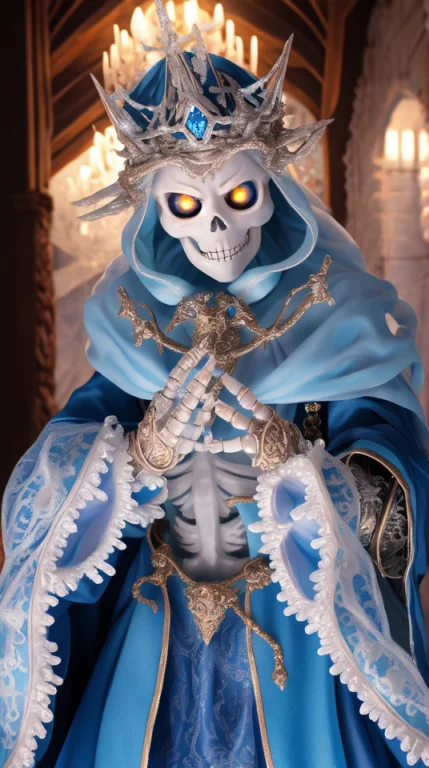 A Skeleton, His Skull Is Covered In Icicles And Frost, Intri...