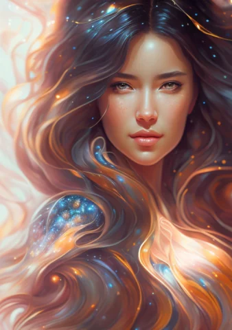 Realistic Color Lithography Sketch, Woman In Night Sky Backg... — Stable Diffusion AI Prompt: realistic color Lithography sketch, woman in night sky background, jewelry, look...