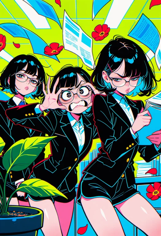 Masterpiece, Bold Vector Illustration Of Three Girls With Bl...