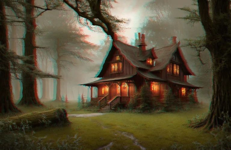 Photo Of An Intricate Witch Cottage, Centered, Surrounded By...