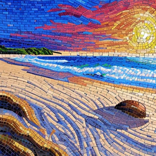 Mosaic Art Beach Scene Intricate