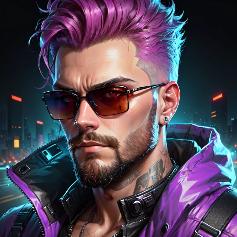 A Man With A Beard And Sunglasses, Cyberpunk Art, Funk Art,...